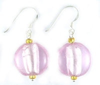 Load image into Gallery viewer, Glasohrringe, rosa, rund, flach, 925er Sterlingsilber-Bügel, ca. 20 mm Ø, glänzend
