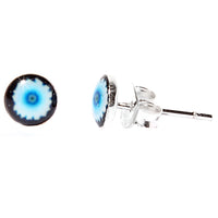 Load image into Gallery viewer, Silberohrstecker dreifarbige Blume Blau Schwarz Ohrstecker Glas Sterling Silber Damen Ohrringe Schmuck
