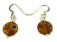 Load image into Gallery viewer, Muranoglas Glas Ohrringe 10 mm Scheibe orange blau Muster Blumen 925er Silber
