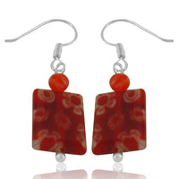 Load image into Gallery viewer, Muranoglas Ohrringe 18 mm Perle Rechteck rot orange Blumen 925er Silber Glas
