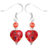 Load image into Gallery viewer, Muranoglas Ohrringe 18 mm Perle Herz rot orange Blumen 925er Sterling Silber Glas
