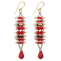 Load image into Gallery viewer, Brass Glaskristall Ohrringe gold rot koralle kupfer Tropfen lang Ohrhänger Ethno Designer
