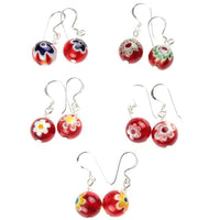 Load image into Gallery viewer, Muranoglas Kugel 12 mm Ohrringe rot Blume Glas individuell Silber 925er Sterling
