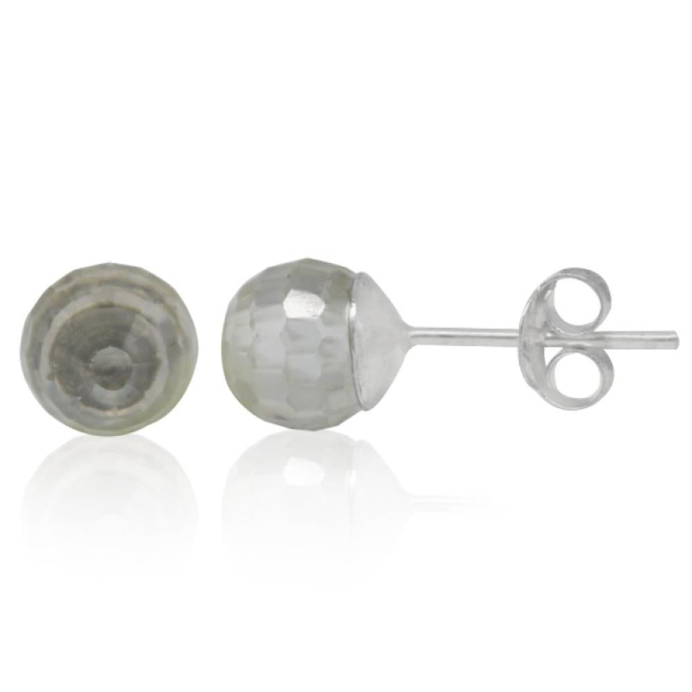 Ohrstecker Glas transparent hellgrün scheinend, 5 mm Ø, facettiert, glitzernd, 925er Sterlingsilber-Stift