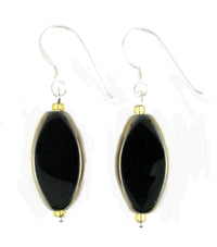 Load image into Gallery viewer, Glasohrringe, schwarz, oval, flach, 925er Sterlingsilber-Bügel, ca. 20 mm Ø
