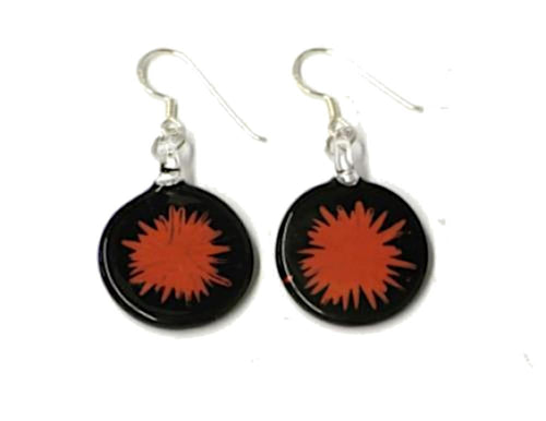 Blume rot Glasohrringe schwarz Glas Ohrringe 925er Sterling Silber rund