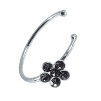 Load image into Gallery viewer, Nostril Piercing Nasenring 925 Sterling Silber Kristall Blume schwarz Glitzer Kugelenden
