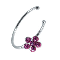 Load image into Gallery viewer, Nostril Piercing Nasenring 925 Sterling Silber Kristall Blume lila Glitzer Kugelenden
