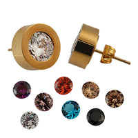 Cargar imagen en el visor de la galería, The Steinchen Glitzer Glas Kristall Wechsel Schmuck Glaskristall Damen Ring Ohrstecker Ohrringe feature gold stud earrings with a clear faceted stone plus nine colorful glass crystals for interchangeable style.
