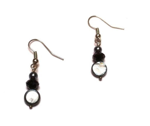 Perlmutt Perlen Glasperlen Ohrringe Ohrhänger Edelstahl Damen Glitzer Schmuck Muschel schwarz