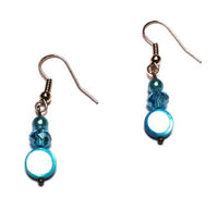 Load image into Gallery viewer, Perlmutt Perlen Glasperlen Ohrringe Ohrhänger Edelstahl Damen Glitzer Schmuck Muschel türkis
