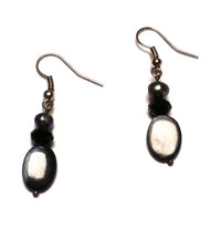 Load image into Gallery viewer, Perlmutt Perlen Glasperlen Ohrringe Ohrhänger Edelstahl Damen Glitzer Schmuck Muschel schwarz oval
