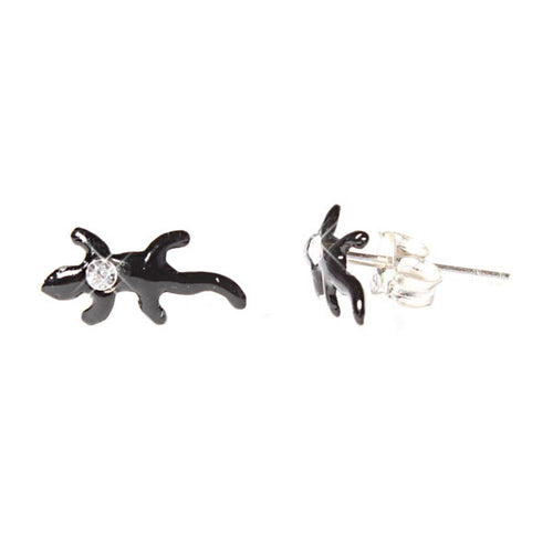 Ohrstecker schwarz Harz Gecko Zirkonia Glitzerstein 925er Sterling Silber Silberohrstecker
