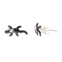 Load image into Gallery viewer, Ohrstecker schwarz Harz Gecko Zirkonia Glitzerstein 925er Sterling Silber Silberohrstecker
