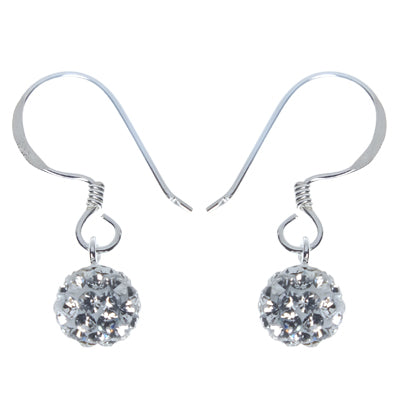 Glitzerkugel weiß Kugel 6 mm Kristall Silberohrringe Ohrringe 925er Sterling Silber Damen Glitzer