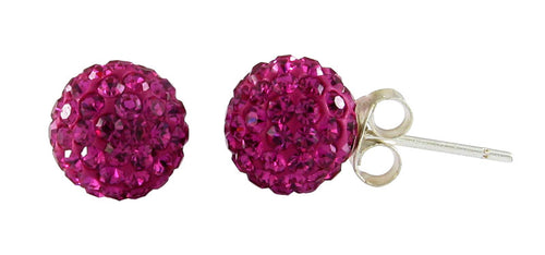 Glitzerkugel pink magenta 8 mm Kristall Silberohrstecker Ohrstecker 925er Silber Damen Glitzer