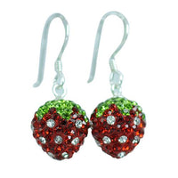 Load image into Gallery viewer, Glitzerkugel, Damenohrringe mit Kristallerdbeere, ca. 9mm Ø, Bügel aus 925er Sterlingsilber

