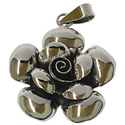 Pendant 40 mm Rose, three-dimensional, Sterling Silver 925 Silver Pendant, Women's Jewelry Necklace