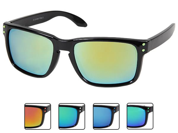 Sonnenbrille Panto Nerd Brille verspiegelt 400 UV Pünktchen bunt schwarz