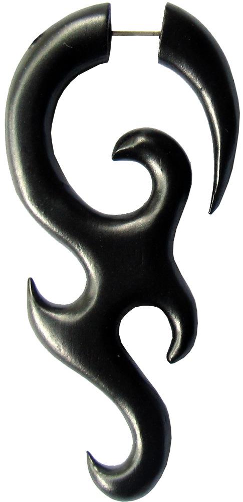 Tribal Flammen Muster Spirale Fake Piercing Ohrring Sono Holz schwarz Ohrstecker Edelstahl 1 mm