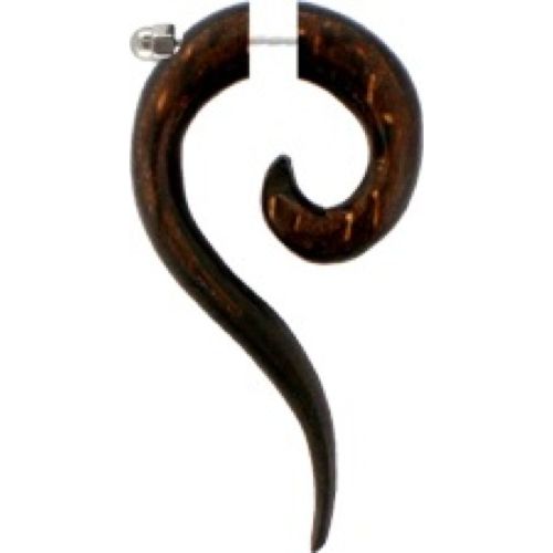 Tribal Piercing Fake Fragezeichen Eisenholz Palmenholz schwarz dunkelbraun Ohrstecker Ohrring 1 mm