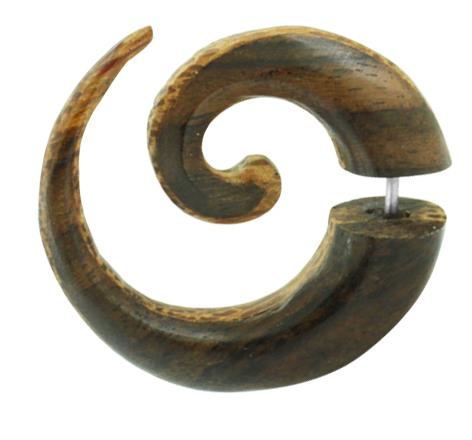 Tribal Fake Piercing Spirale Streifen Kokos Holz Unisex handgeschnitzt Sonoholz Edelstahl Organic
