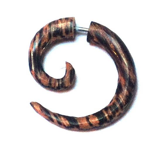 Tribal Fake Piercing Spirale Muster braun Holz Unisex handgeschnitzt Sonoholz Edelstahl organic
