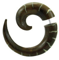 Load image into Gallery viewer, Tribal Fake Piercing Spirale Bone Inlay Wellen handgeschnitzt Tamarinden Holz Edelstahl Organic
