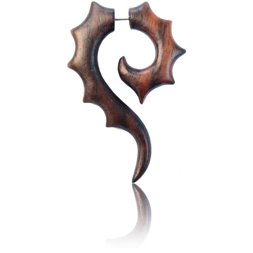 Fake Piercing Sono Holz Zacken Fragezeichen Plug Ohrstecker braun gemasert