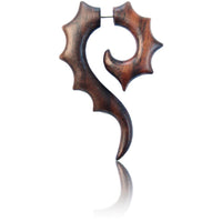 Load image into Gallery viewer, Fake Piercing Sono Holz Zacken Fragezeichen Plug Ohrstecker braun gemasert
