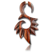 Load image into Gallery viewer, Fake Holz Piercing S-Form zackig Narra Wood Plug nickelfrei Edelstahl Ohrstecker Organic Tribal
