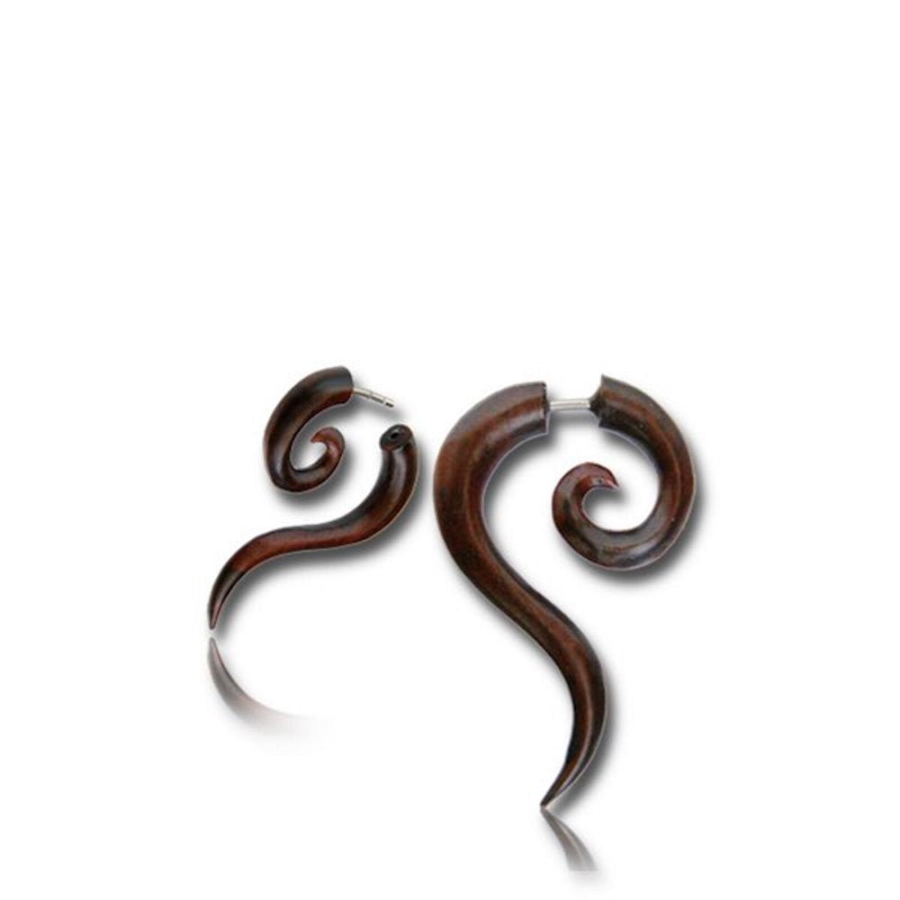 Fake Holz mini Piercing Spirale Fragezeichen Narra Wood Spiral drop nickelfrei Edelstahl Ohrstecker