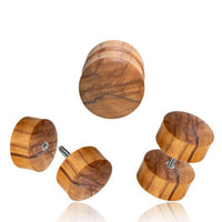 Load image into Gallery viewer, Fake Holz Plug Piercing Olivenholz 8 mm handgeschnitzt Unisex Edelstahl
