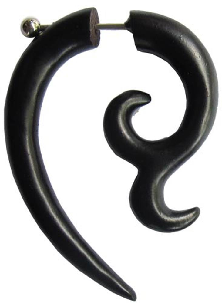 Tribal Maori Fishtail Haken Fake Piercing Sono Holz schwarz Ohrring Ohrstecker Edelstahl 1 mm