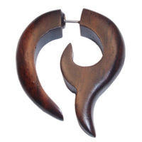 Load image into Gallery viewer, Tribal Fake Piercing Sono Holz Kralle Fishtail braun Spike Edelstahl 1 mm Ohrring 2,7 x 3,5 cm
