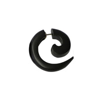Cargar imagen en el visor de la galería, Tribal Ohrring Sono Holz klein Spirale schwarz Edelstahlbügel Fake Piercing Organic 1 mm
