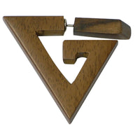 Load image into Gallery viewer, Tribal Ohrring Sono Holz groß dreieckig Spirale braun Fake Piercing Edelstahlbügel 1 mm

