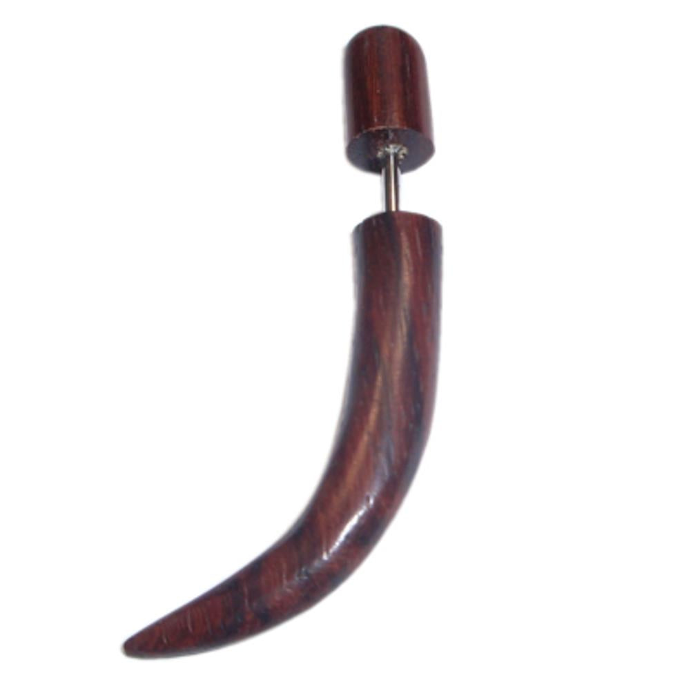 Tribal Ohrring Sono Holz leicht gebogen Spike 8 mm braun Edelstahlbügel Fake Piercing 1 mm