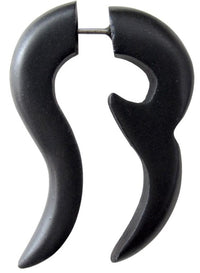 Load image into Gallery viewer, Tribal Fake Piercing Sono Holz Haken Doppel Spitze schwarz 3,5 x 2,5 cm Ohrring Edelstahl 1 mm
