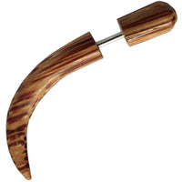 Load image into Gallery viewer, Tribal Ohrring Fake Spike gebogen 5 mm hellbraun Edelstahl Piercing Expander Palmenholz Ohrstecker

