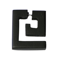 Load image into Gallery viewer, Tribal Ohrring Sono Holz groß rechteckig Spirale schwarz Fake Piercing Edelstahlbügel 1 mm
