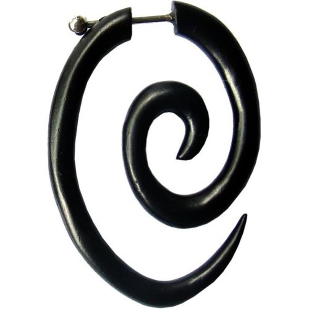 Tribal Fake Piercing groß oval schwarz Spirale Sonoholz 1 mm Edelstahlbügel Holz handgeschnitzt