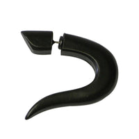 Load image into Gallery viewer, Tribal Ohrring Sono Holz gebogen Spike diagonal schwarz Edelstahl Fake Piercing 1 mm
