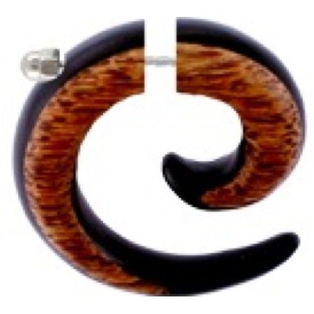 Tribal Piercing Fake Spirale Eisenholz Kokosholz schwarz braun Ohrstecker Ohrring Edelstahl 1 mm