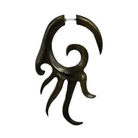 Load image into Gallery viewer, Tribal Sono Holz Wimpern Spirale 58 x 31 mm Fake Piercing braun Edelstahl Ohrstecker Ohrring 1 mm

