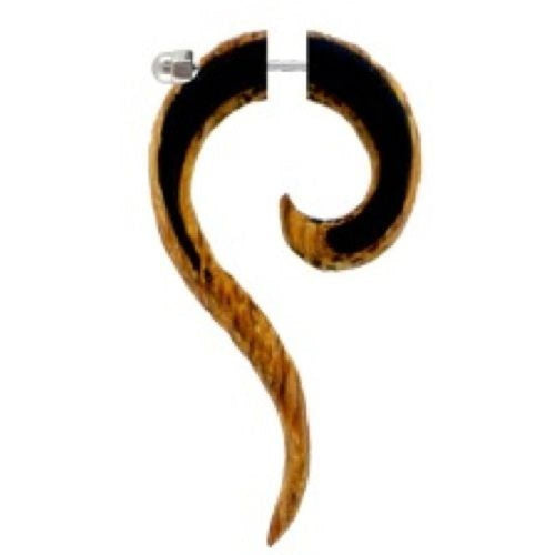 Tribal Piercing Fake Fragezeichen Kokosholz Eisenholz braun schwarz Ohrstecker Ohrring Edelstahl