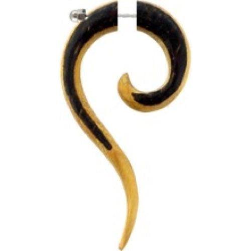 Tribal Piercing Fake Fragezeichen Palmenholz Teakholz beige dunkelbraun Ohrstecke Ohrring Edelstahl