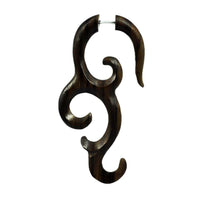 Load image into Gallery viewer, Tribal Fake Piercing Wave spiralig 67 x 30 mm Sono Holz braun Edelstahl Ohrstecker Ohrring 1 mm
