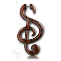 Load image into Gallery viewer, Fake Piercing Sono Holz Notenschlüssel Musik braun gemasert Plug nickelfrei Ohrstecker
