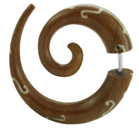 Load image into Gallery viewer, Tribal Fake Piercing Pfeil Muster weiß Holz Spirale Bone Inlay Sonoholz Edelstahl Organic Unisex
